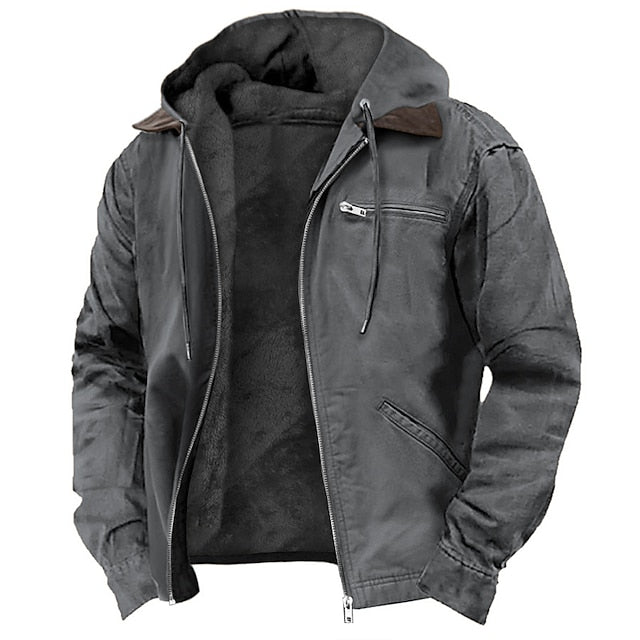 Men's - Work Jacket - Sherpa-Lined, Hooded, Zip-Up - Fleece Jacket