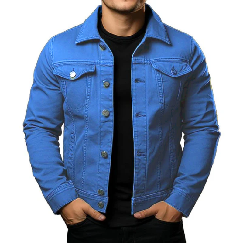 Men's - Denim Jacket - Solid Colour, Lapel, Single Breasted - Cargo Denim Jacket