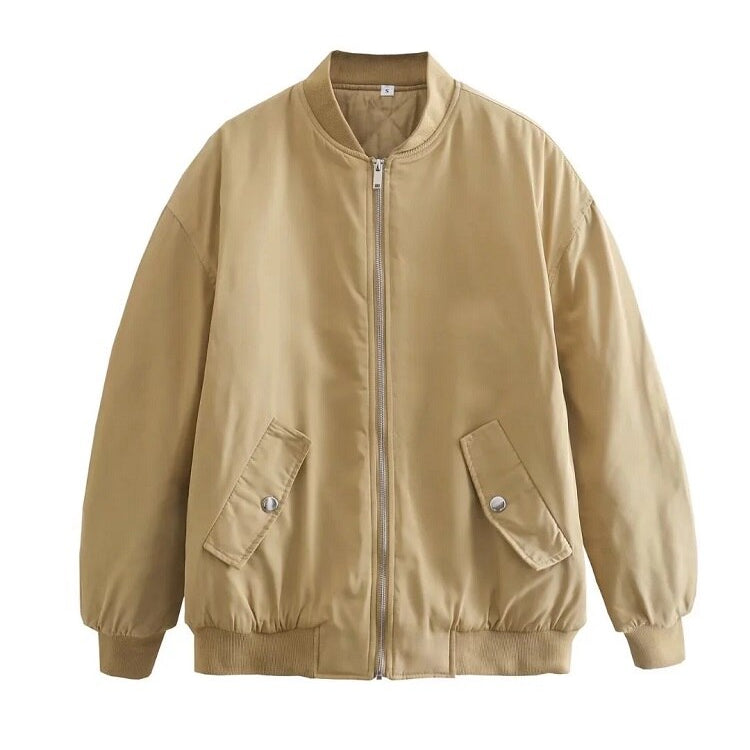 Women's - Oversized Bomber Jacket - Stylish Transition Outerwear