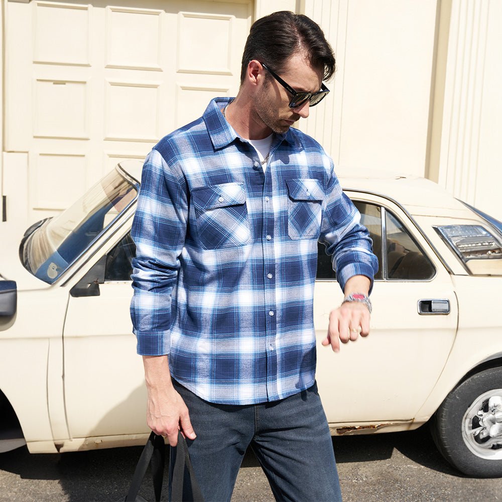 Men's - Long Sleeve Shirt – Cotton, Plaid Flannel – Casual Style