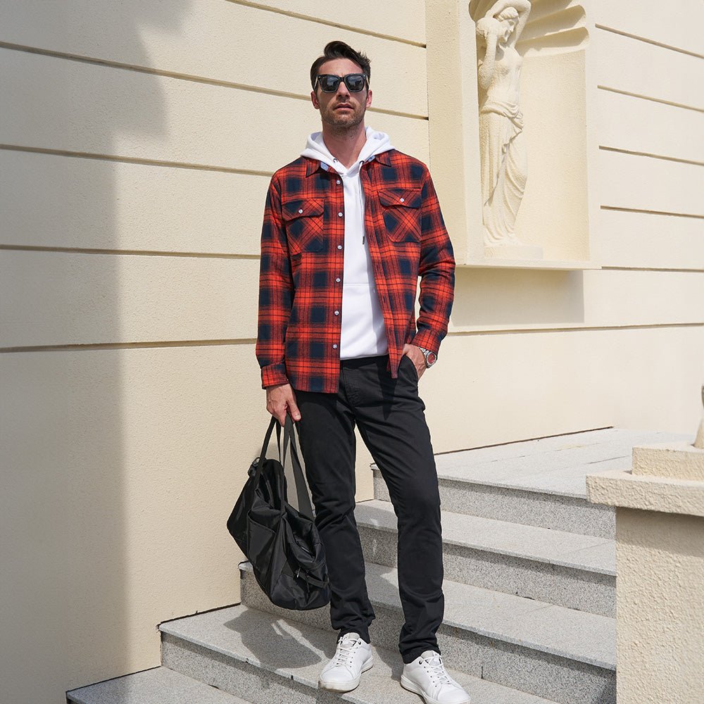 Men's - Long Sleeve Shirt – Cotton, Plaid Flannel – Casual Style