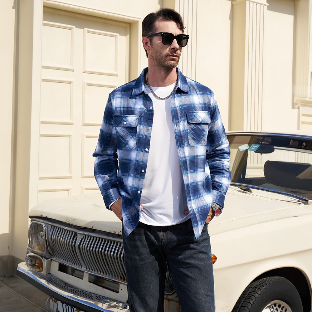 Men's - Long Sleeve Shirt – Cotton, Plaid Flannel – Casual Style