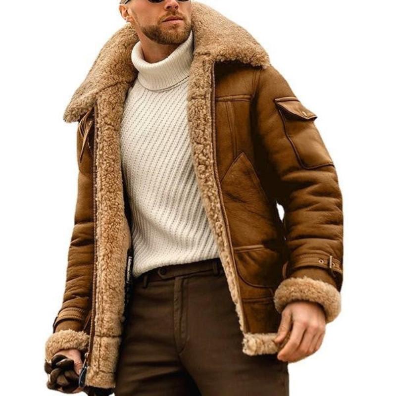Men's - Warm Lambswool Thick Multi-Pocket Jacket for Winter Comfort