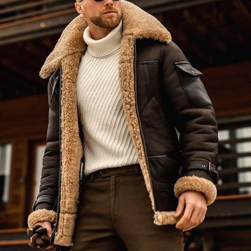 Men's - Warm Lambswool Thick Multi-Pocket Jacket for Winter Comfort