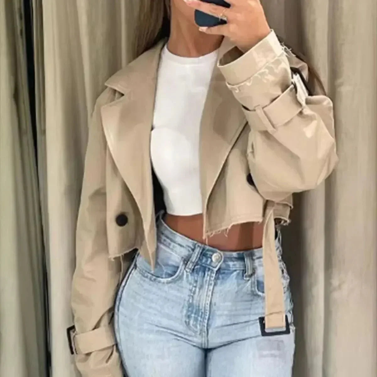 Women's - Stylish Short Trench Coat - Fashionable Design for Every Occasion