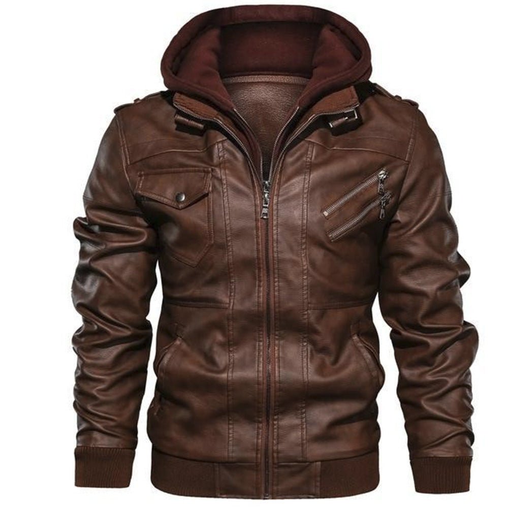 Men's - Hooded Biker Jacket - Stylish Casual Outerwear