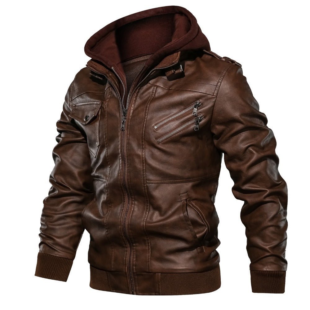 Men's - Hooded Biker Jacket - Stylish Casual Outerwear