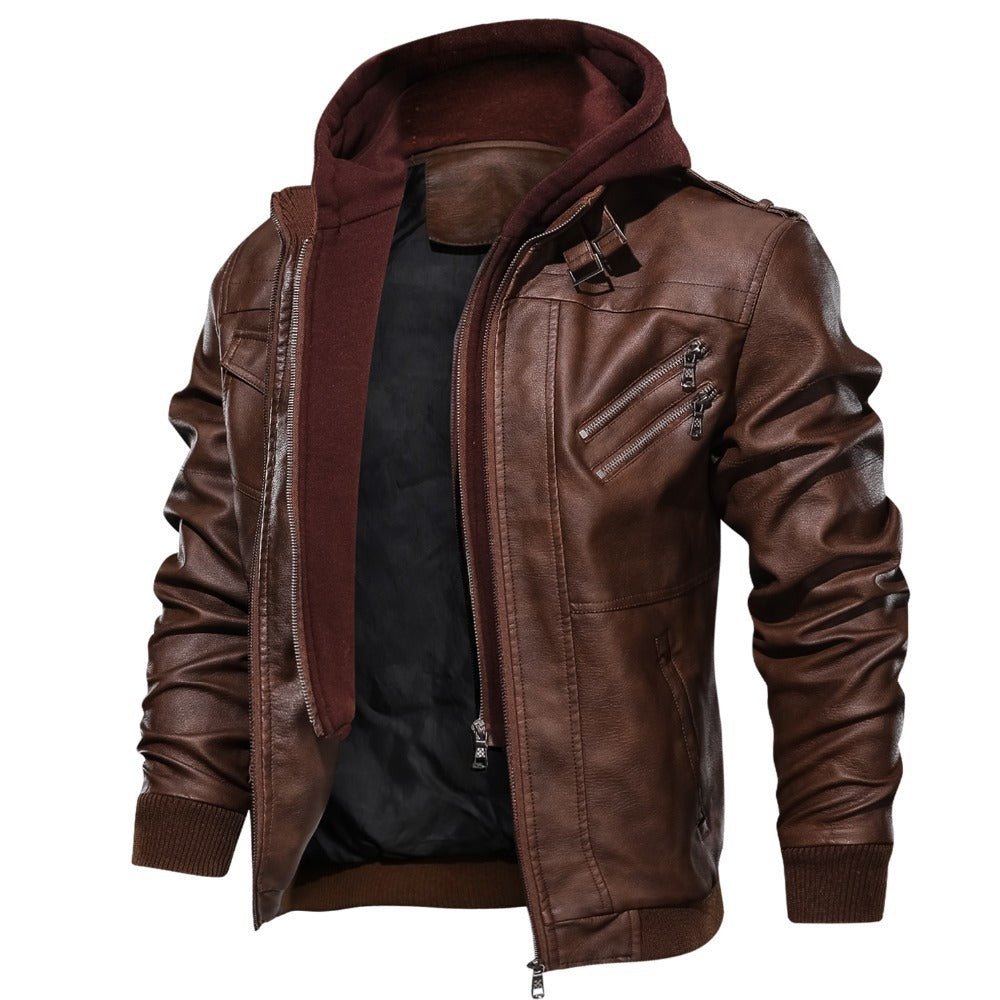 Men's - Hooded Biker Jacket - Stylish Casual Outerwear