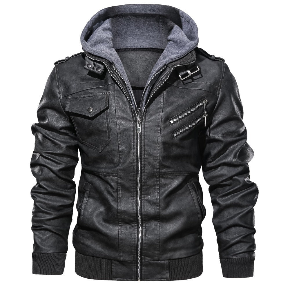 Men's - Hooded Biker Jacket - Stylish Casual Outerwear