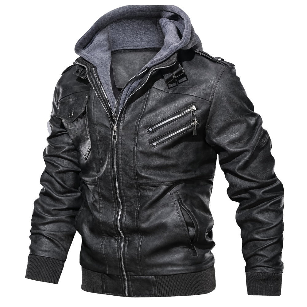 Men's - Hooded Biker Jacket - Stylish Casual Outerwear