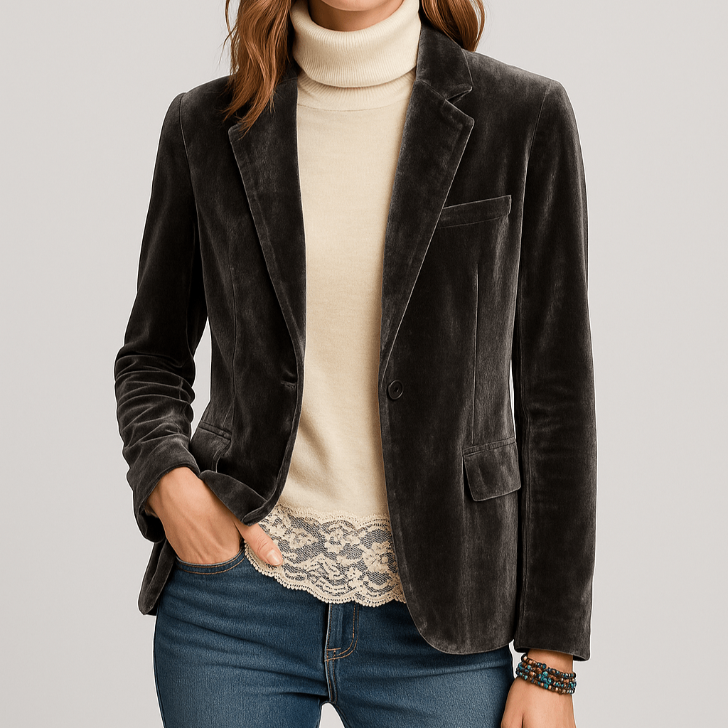 Women's - Elegant Slim Fit Velvet Blazer - Stylish Women's Jacket for Any Occasion