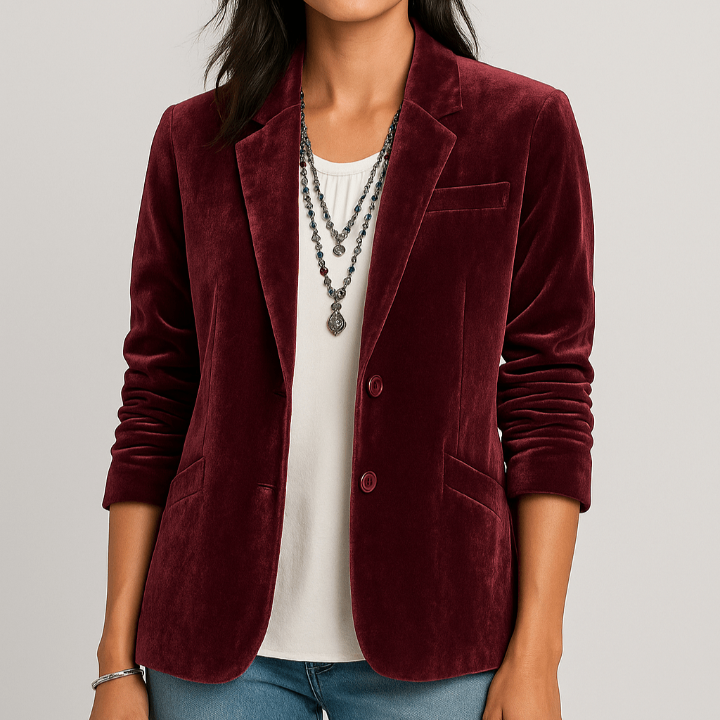 Women's - Elegant Slim Fit Velvet Blazer - Stylish Women's Jacket for Any Occasion