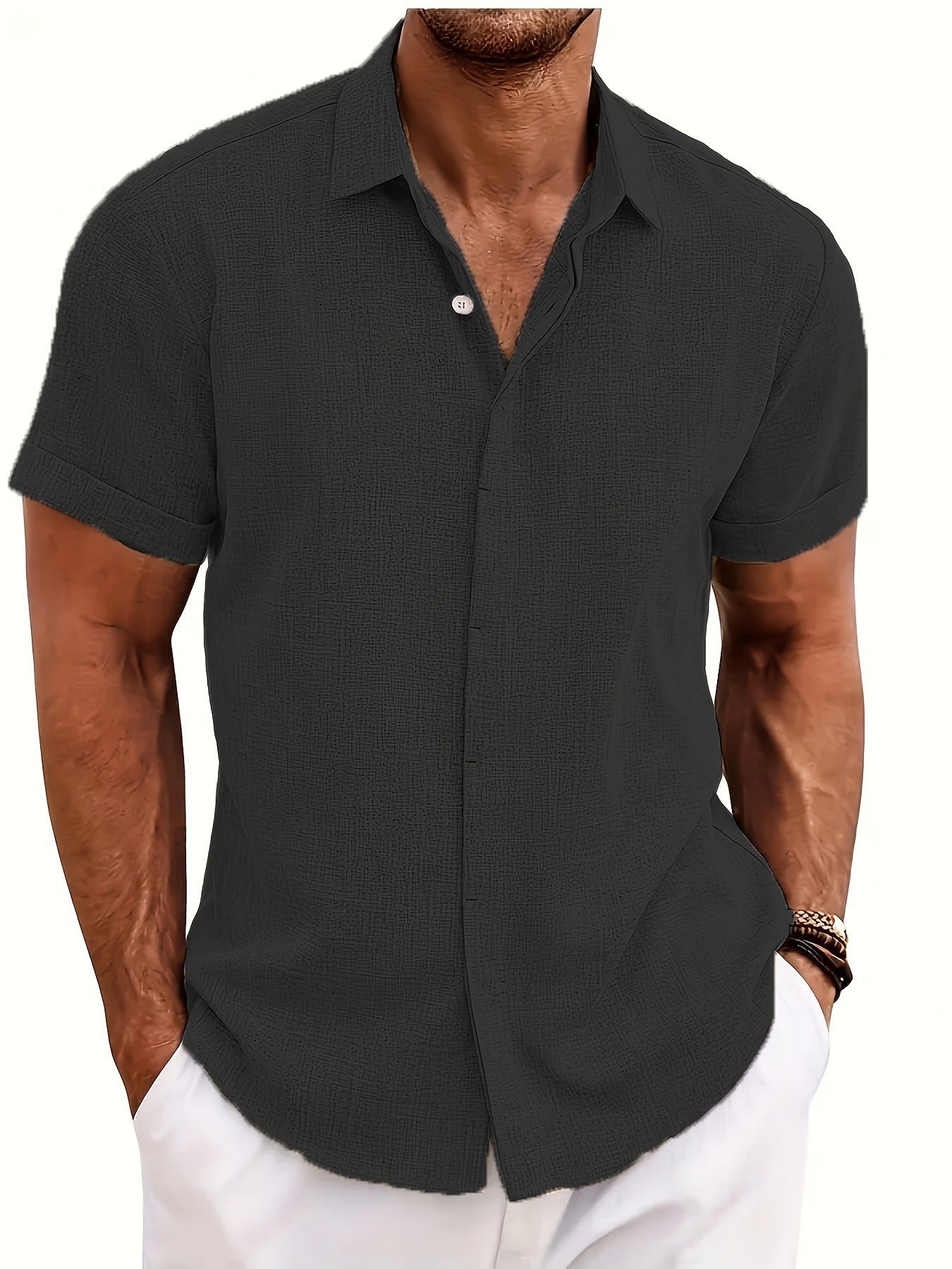 Men's - Casual Lightweight Shirt - Short Sleeve Cotton