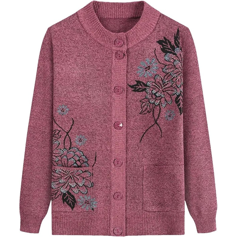 Women's - Floral Charm Cardigan - Cosy Knitwear - Stylish Floral Design - Ideal for Layering and Comfort
