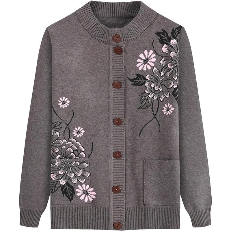 Women's - Floral Charm Cardigan - Cosy Knitwear - Stylish Floral Design - Ideal for Layering and Comfort