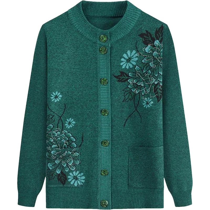 Women's - Floral Charm Cardigan - Cosy Knitwear - Stylish Floral Design - Ideal for Layering and Comfort