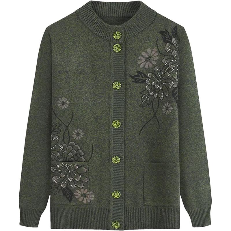Women's - Floral Charm Cardigan - Cosy Knitwear - Stylish Floral Design - Ideal for Layering and Comfort