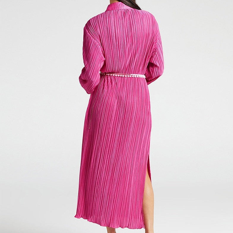 Women's - Pleated Long Dress - Elegant Style