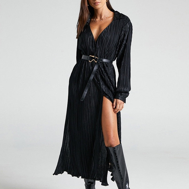 Women's - Pleated Long Dress - Elegant Style