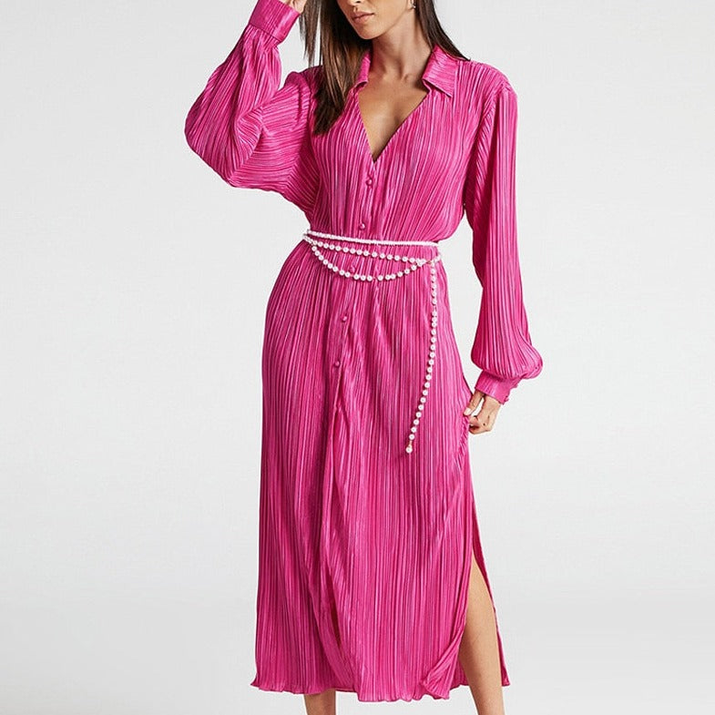 Women's - Pleated Long Dress - Elegant Style