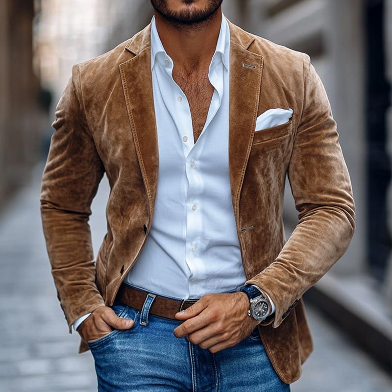Men's - Casual Blazer - Solid Suede Notch Lapel - Stylish Two Button Design