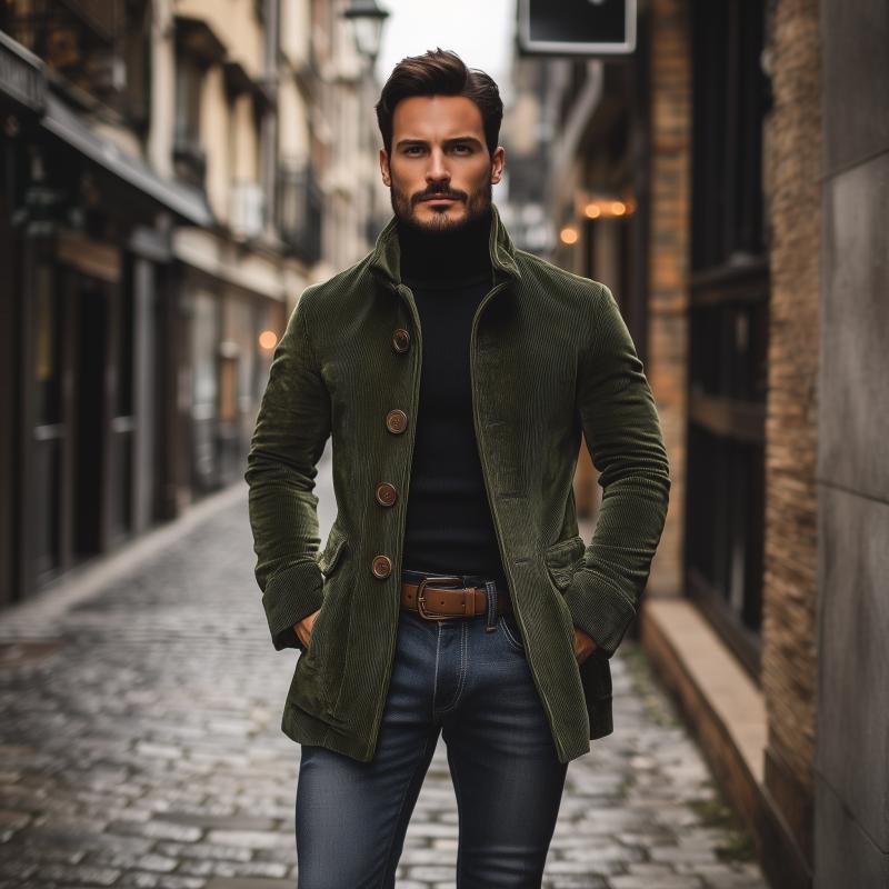 Men's - Vintage Corduroy Short Coat - Stand Collar Slim Fit