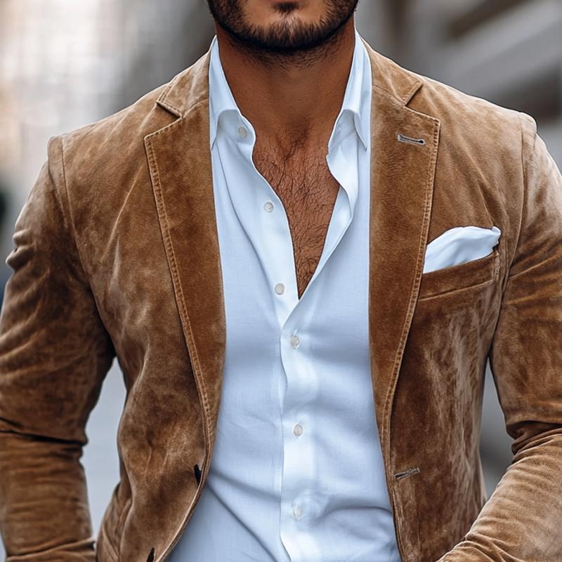 Men's - Casual Blazer - Solid Suede Notch Lapel - Stylish Two Button Design