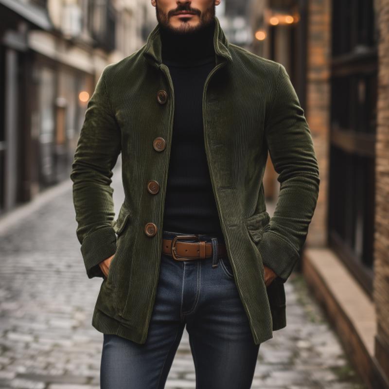 Men's - Vintage Corduroy Short Coat - Stand Collar Slim Fit