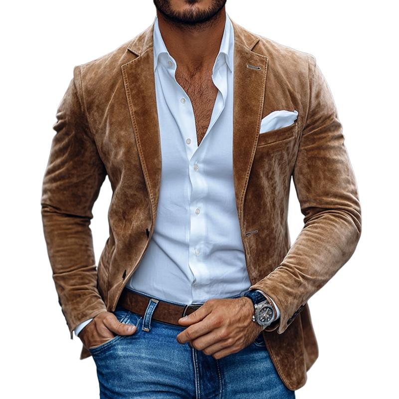 Men's - Casual Blazer - Solid Suede Notch Lapel - Stylish Two Button Design