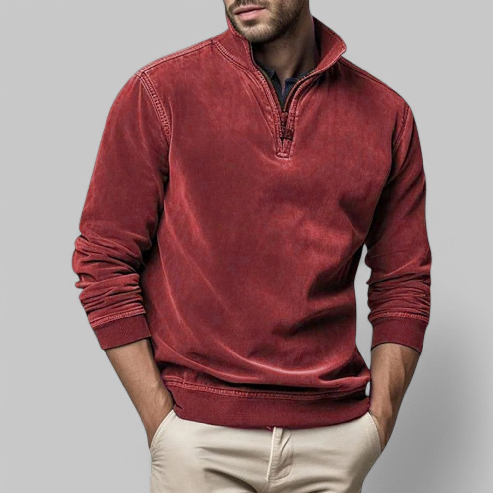 Men's - Casual Half-Zip Jumper - Soft Fabric Stand Collar - Stylish Everyday Wear