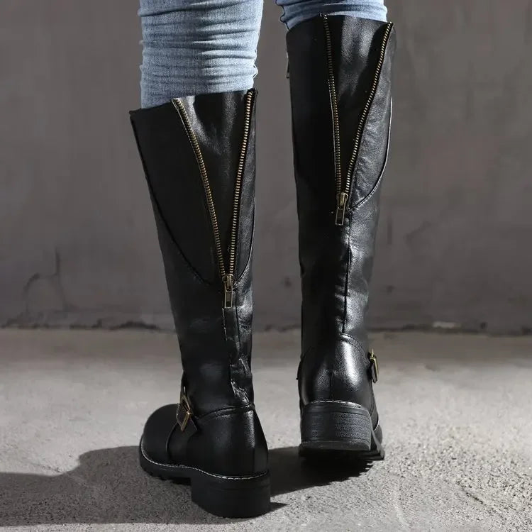 Women's - Classic Knee-High Boots with Buckle Detail