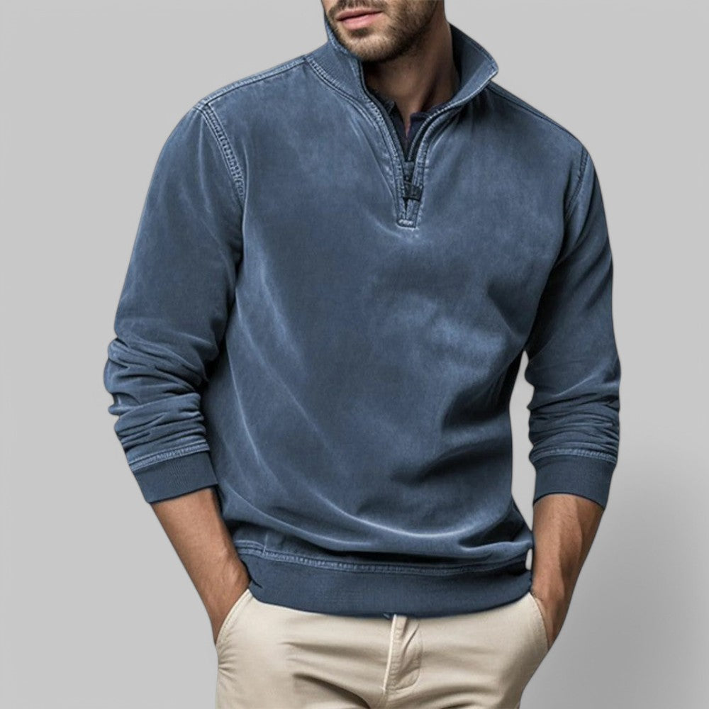 Men's - Casual Half-Zip Jumper - Soft Fabric Stand Collar - Stylish Everyday Wear