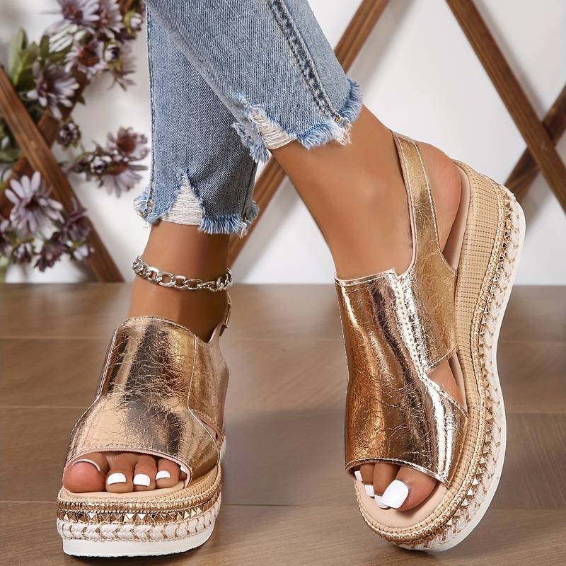 Women's - Metallic Sandals – Stylish Design, Comfortable Fit – Casual Footwear