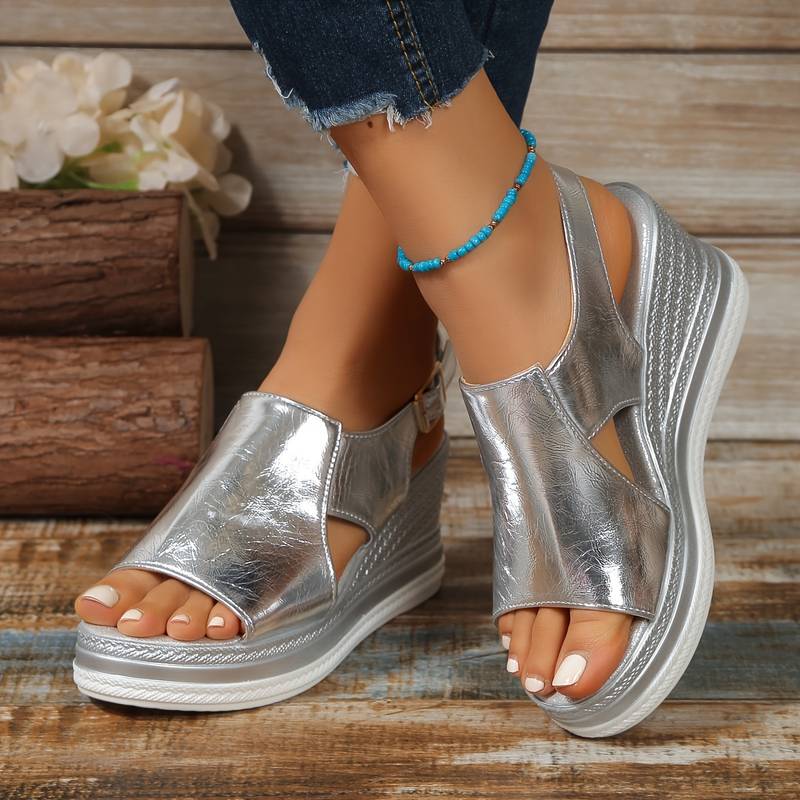 Women's - Metallic Sandals – Stylish Design, Comfortable Fit – Casual Footwear