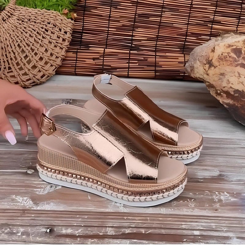 Women's - Metallic Sandals – Stylish Design, Comfortable Fit – Casual Footwear