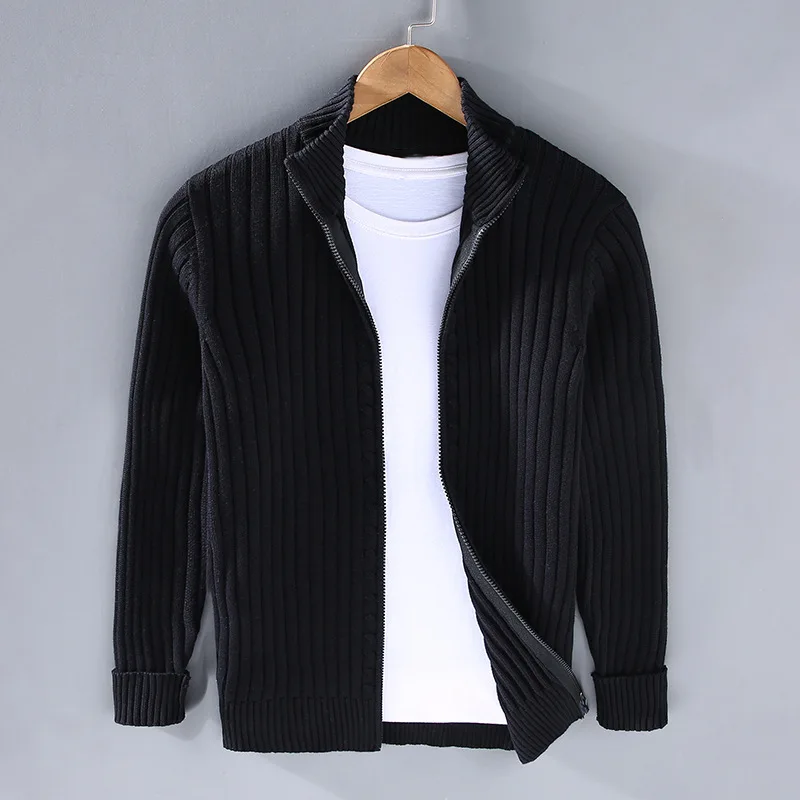 Men's - Knit Cardigan - Ribbed Open Front