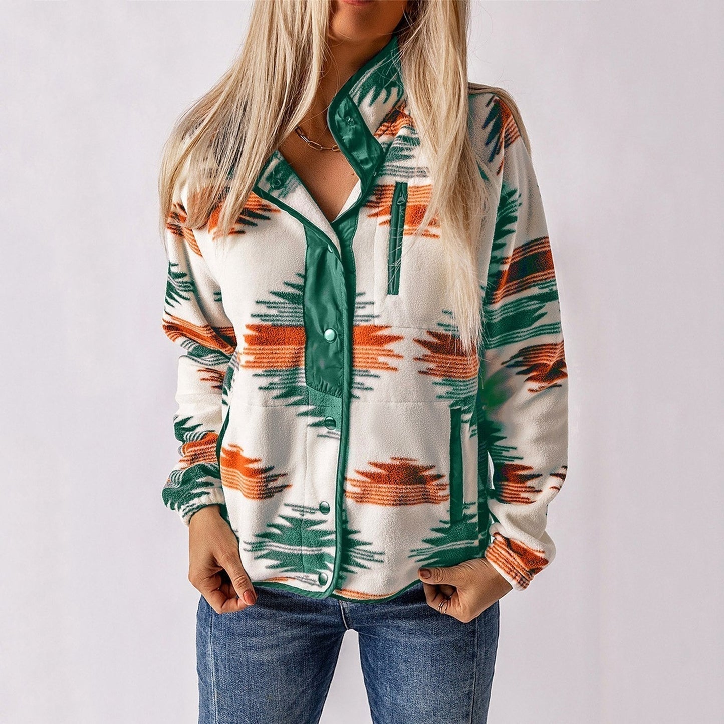 Women's - Snap-Up Fleece Jacket - Cosy, Stylish, Perfect for Layering