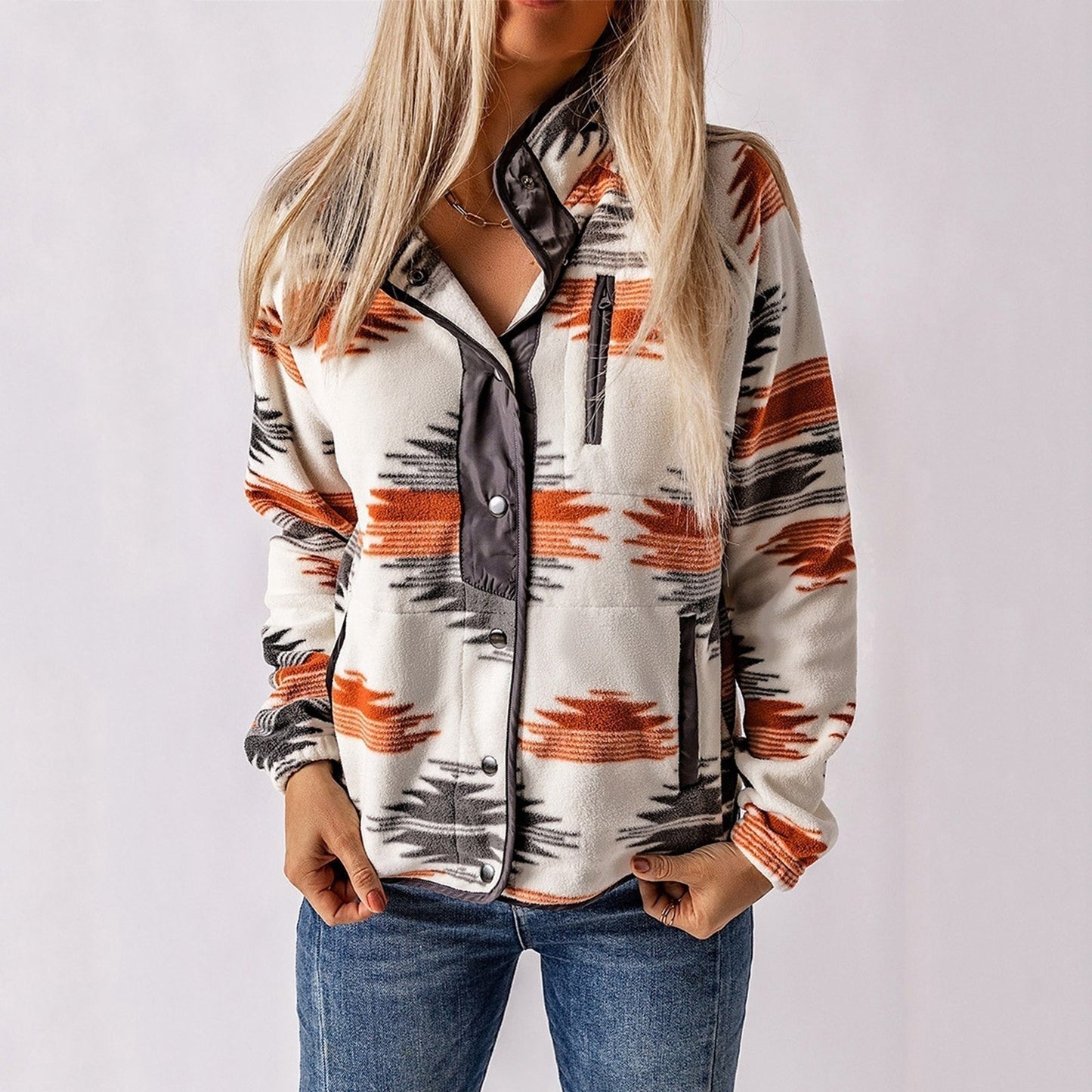 Women's - Snap-Up Fleece Jacket - Cosy, Stylish, Perfect for Layering