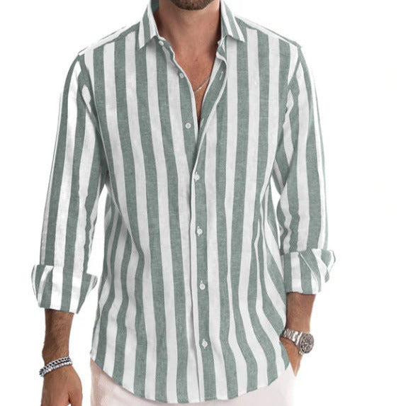 Men's - Long Sleeve Shirt - Striped Cotton Style
