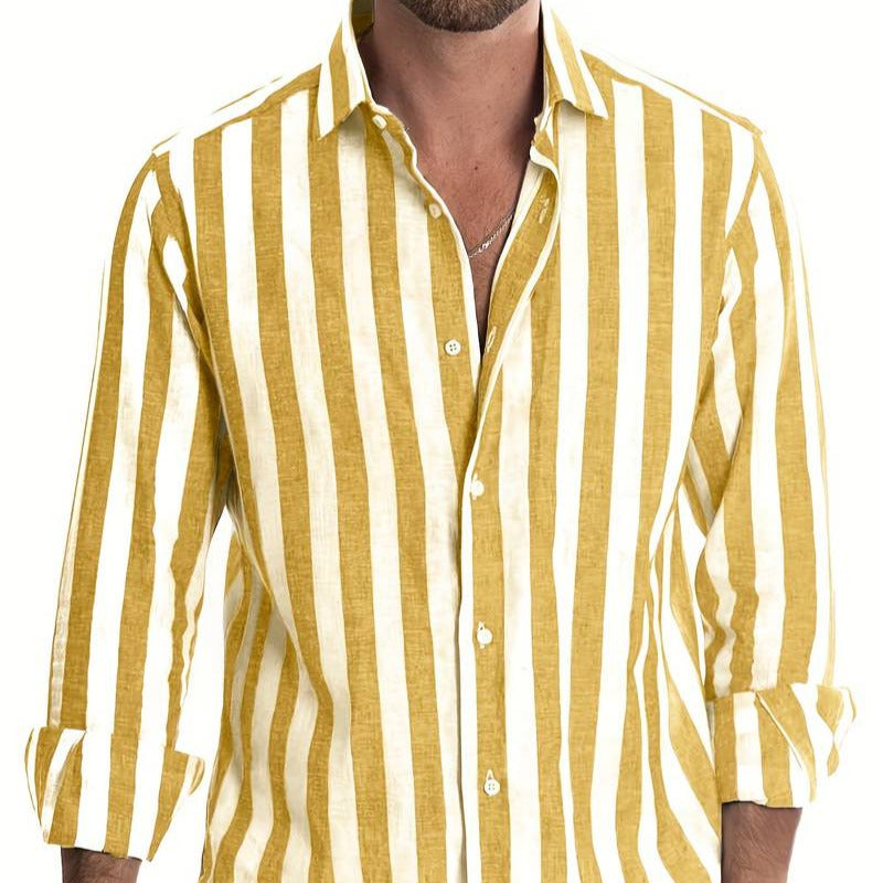 Men's - Long Sleeve Shirt - Striped Cotton Style