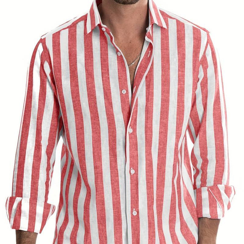 Men's - Long Sleeve Shirt - Striped Cotton Style