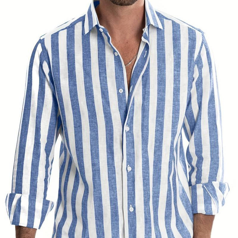 Men's - Long Sleeve Shirt - Striped Cotton Style
