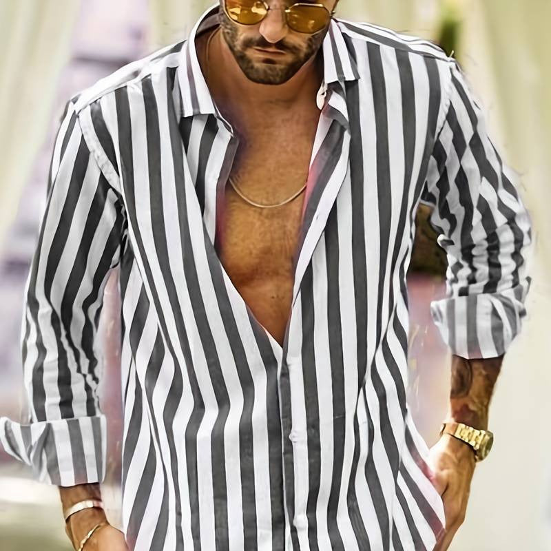 Men's - Long Sleeve Shirt - Striped Cotton Style