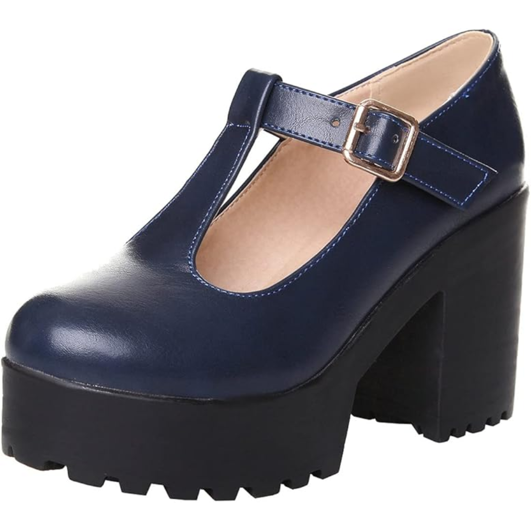 Women's - T-Strap Chunky Platform Heels - Stylish & Comfortable