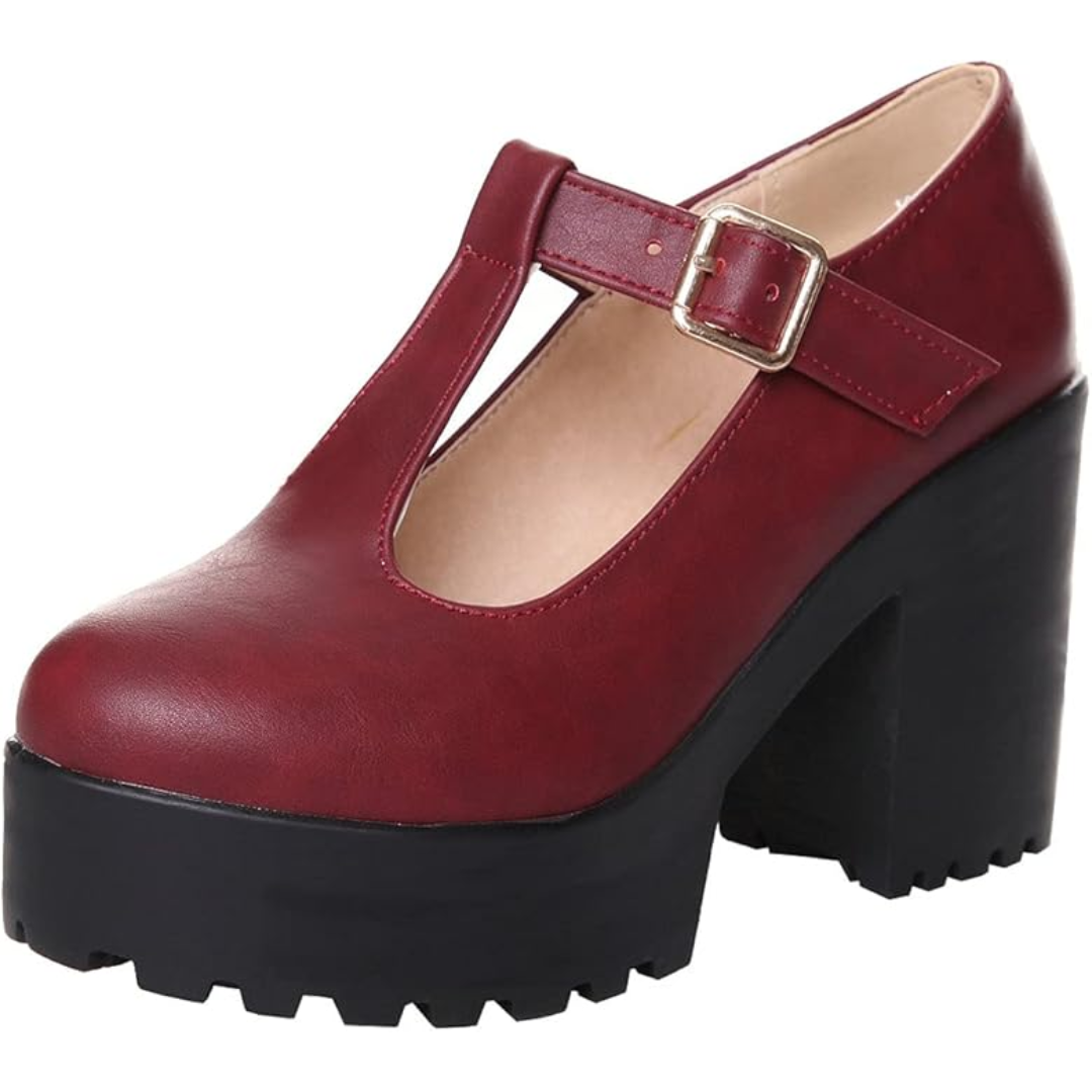 Women's - T-Strap Chunky Platform Heels - Stylish & Comfortable