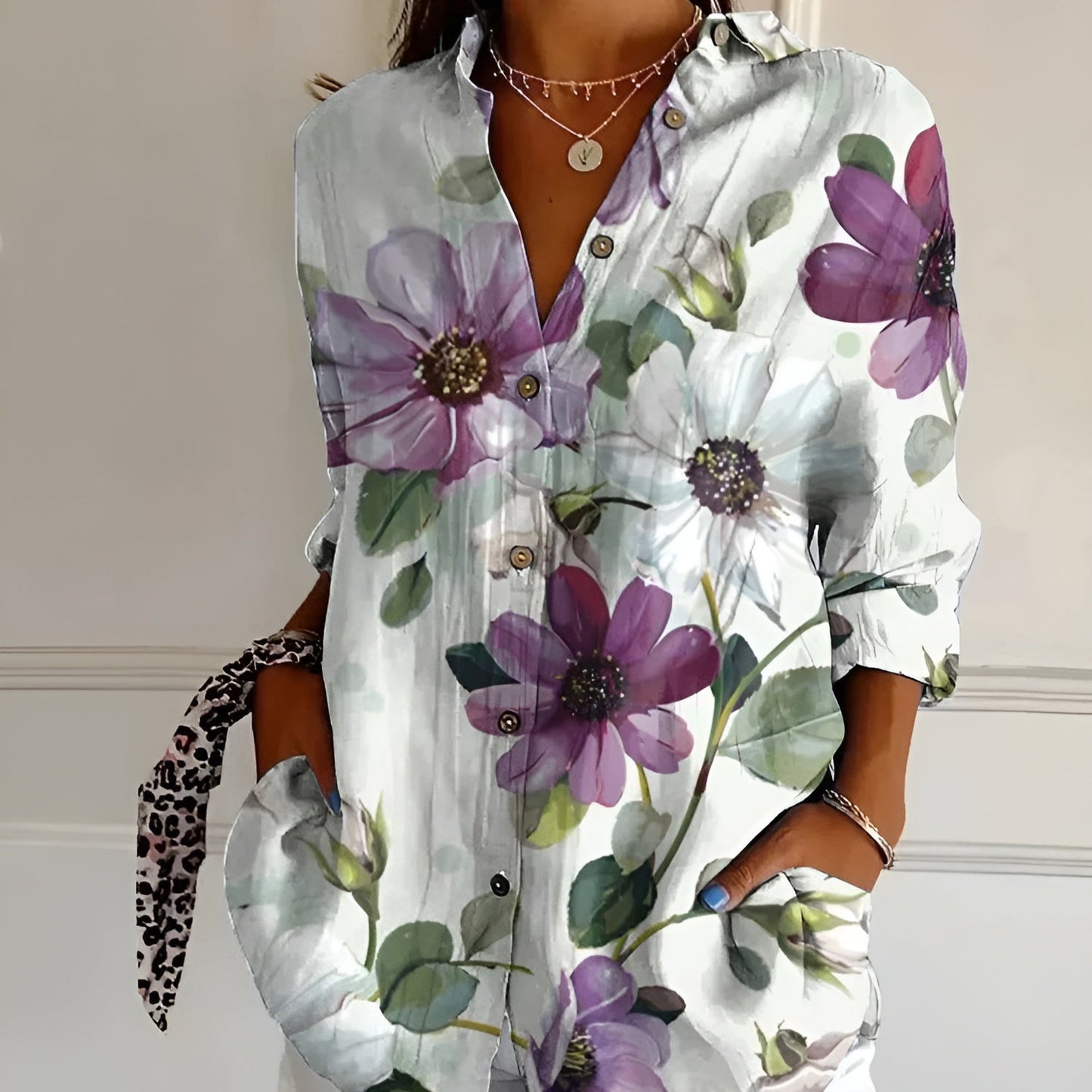 Women's - Floral Button-Up Shirt - Lightweight and Breathable - Perfect for Warm Weather
