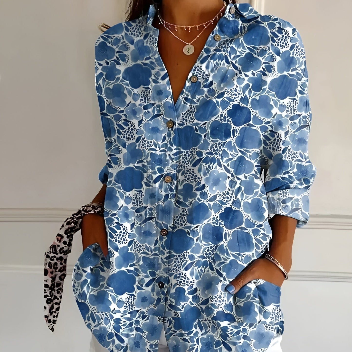 Women's - Floral Button-Up Shirt - Lightweight and Breathable - Perfect for Warm Weather