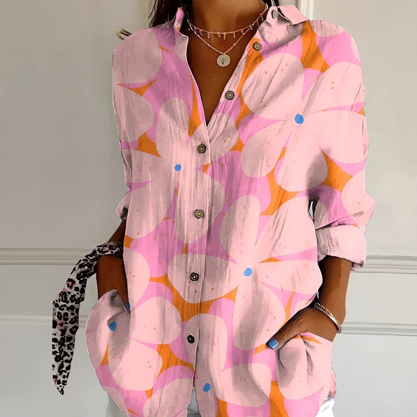 Women's - Floral Button-Up Shirt - Lightweight and Breathable - Perfect for Warm Weather