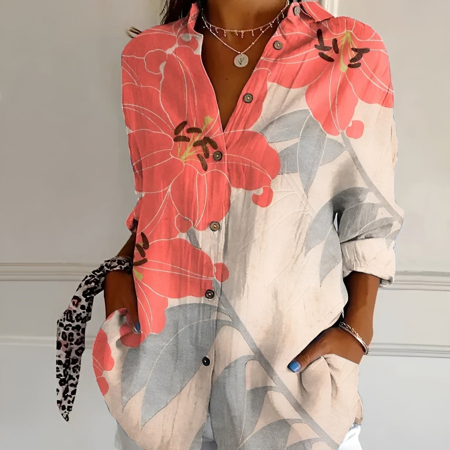 Women's - Floral Button-Up Shirt - Lightweight and Breathable - Perfect for Warm Weather