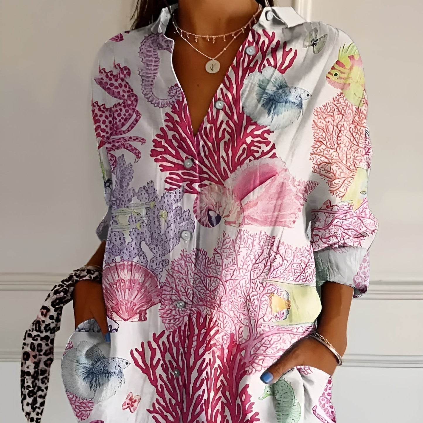 Women's - Floral Button-Up Shirt - Lightweight and Breathable - Perfect for Warm Weather
